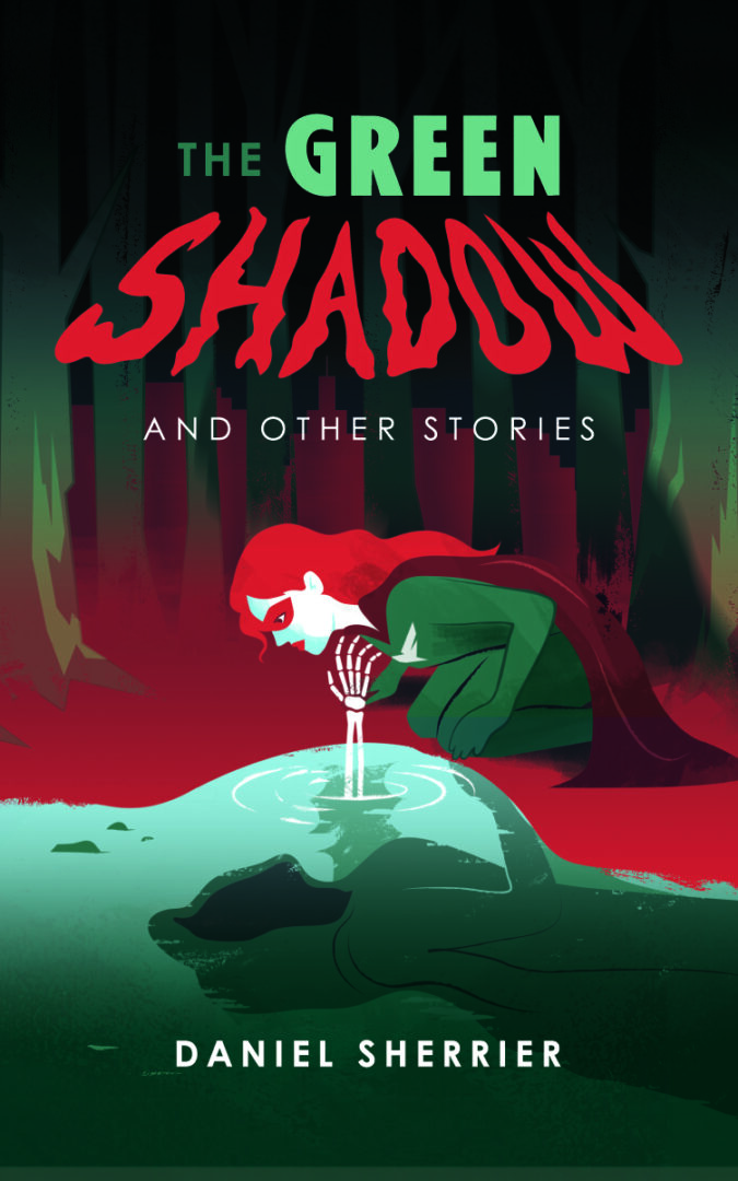 Book cover: green-cloaked woman leaning over pool